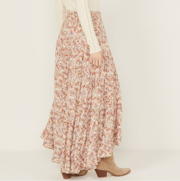 Pink and Brown Tiered A-Line Maxi Skirt - Picture 3 of 6